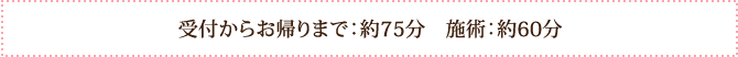 受付からお帰りまで：約75分 施術：約60分