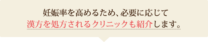 妊娠率を高めるため、必要に応じて漢方を処方されるクリニックも紹介。